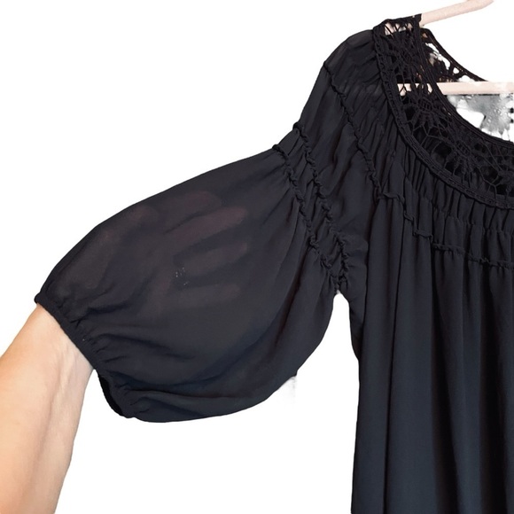 Heart Soul Plus Black Chiffon Mini-Shirred Sleeves-Embroidered Lace-Size 3X - Picture 4 of 11